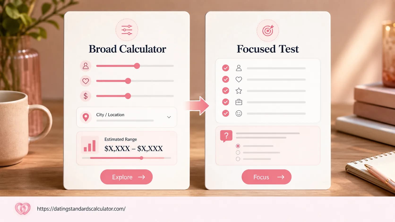 A broad calculator card compared with a focused standards test card