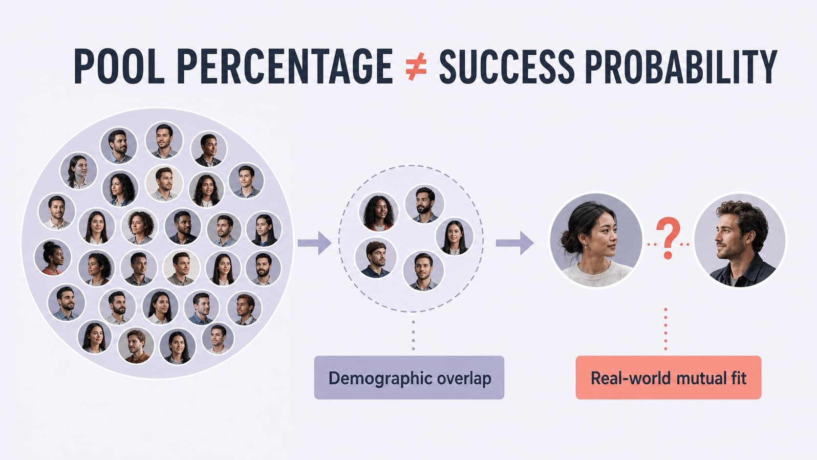 Dating pool percentage compared with real-world success probability