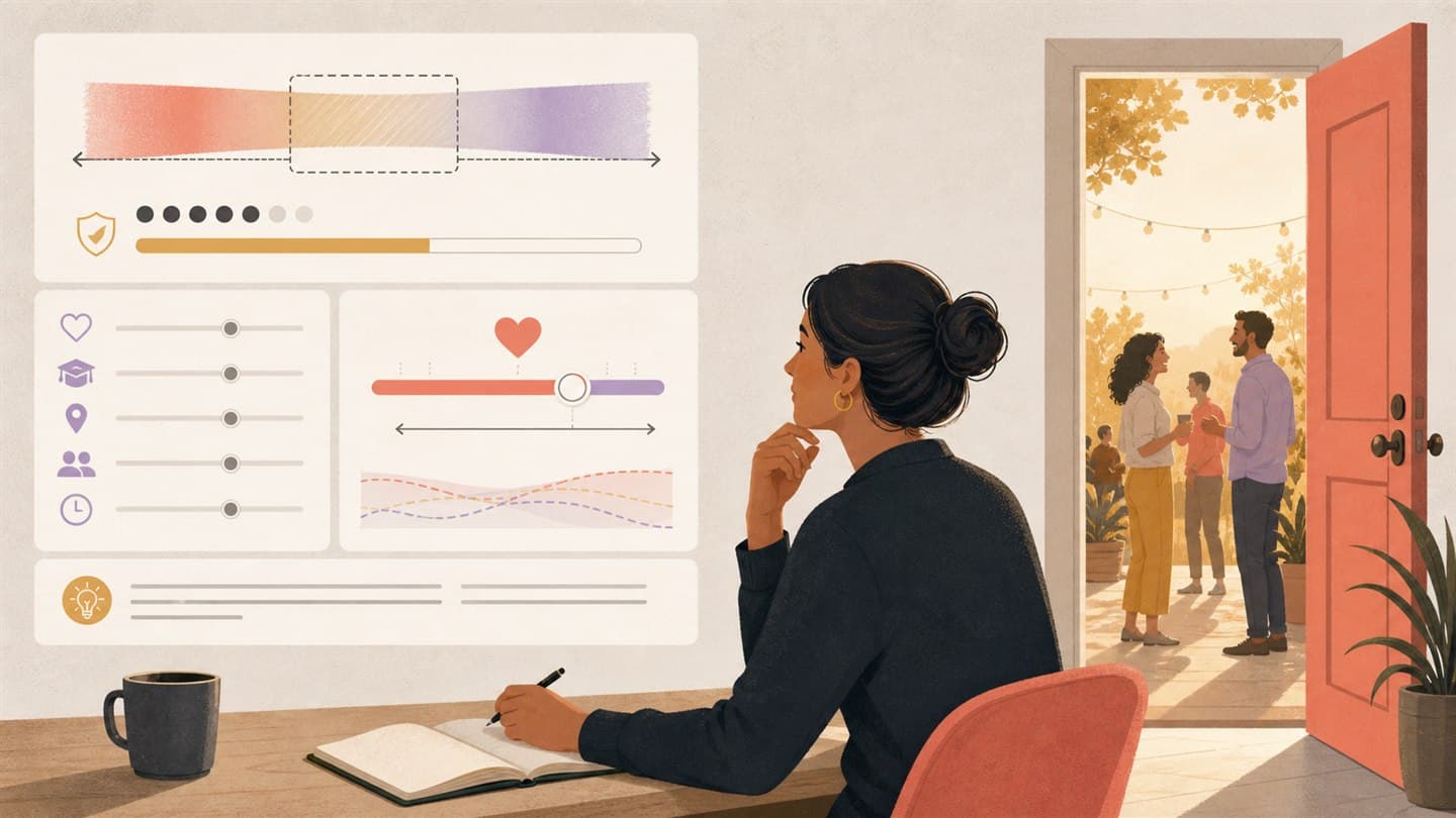 A person compares a broad estimate range before returning to real-world social interaction